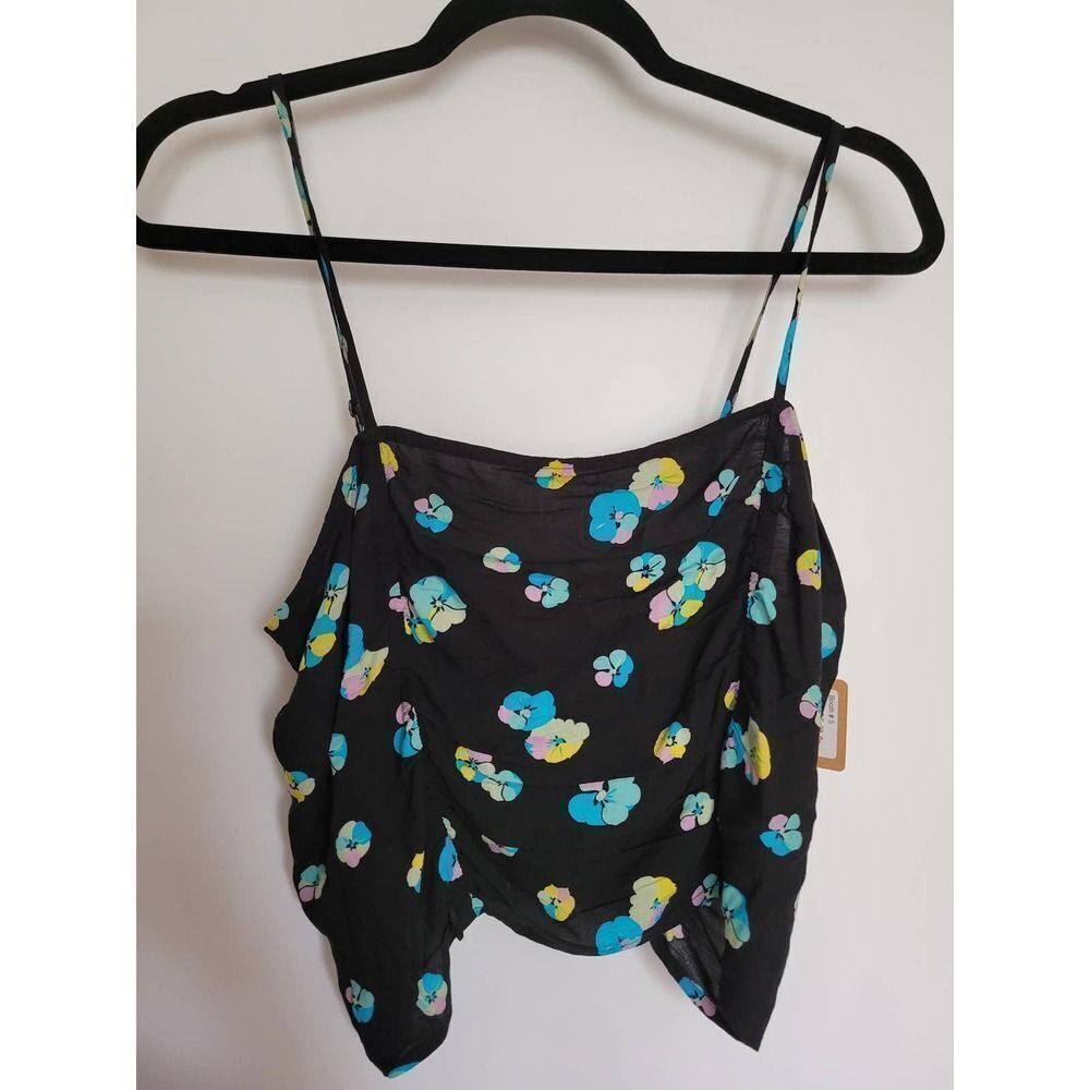 BP. Ruched Crop Camisole  Black Sm Textile Floral